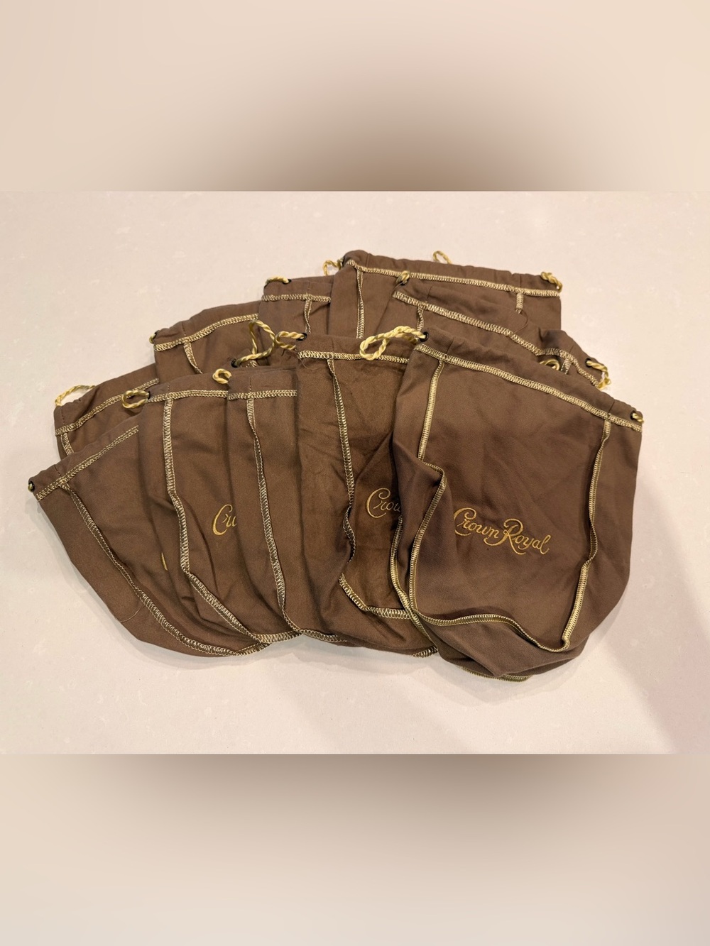 10 Crown Royal Light Brown Drawstring Bags